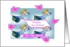 Quads Happy Birthday Four Flying Girls with Banner and Butterflies card