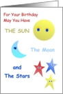 Teen, Happy Birthday, Sun, Moon, and Stars, Humor card