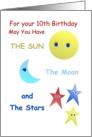 Happy 10th Birthday, Sun, Moon, and Stars card