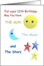 Happy 12th Birthday, Sun, Moon, and Stars card