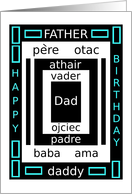 Father fr. all, Happy Birthday, Father in Nine Languages card