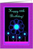 Happy 13th Birthday, Neon Night Garden card