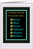 Sister, Happy Birthday, Acrostic Flowery Compliments card