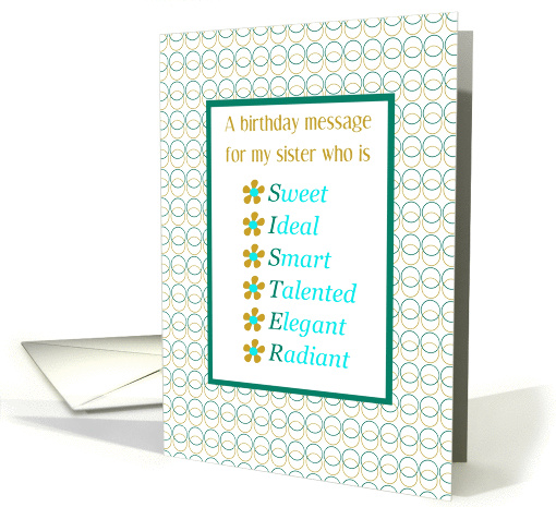 Little Sister, Happy Birthday,Compliments, Acrostic card (1050551)