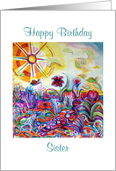 Sister, Happy Birthday, Psychedelic Garden card
