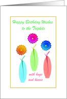 Triplets, Happy Birthday, With Hugs and Kisses card
