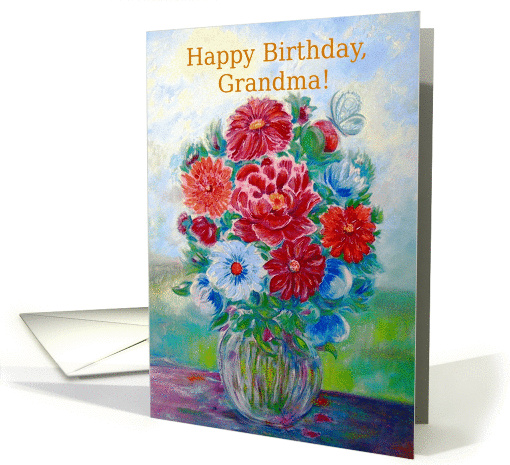 Grandma, Happy Birthday, Still Life with Flowers and Vase card