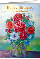 Grandma, Happy Birthday, Still Life with Flowers and Vase card
