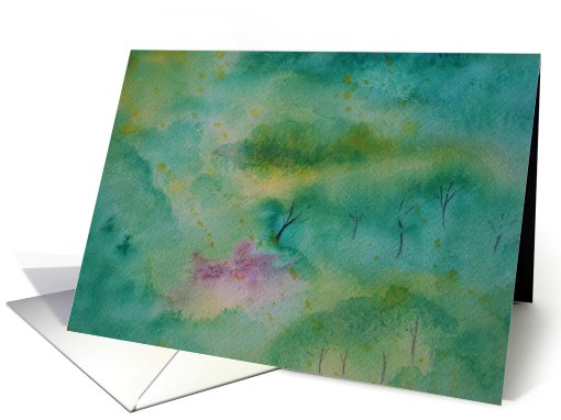 Sunlight On A Misty Hillside -Thank You, Watercolor by Bright card