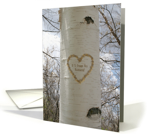 Support Awesome U.S. Troops, Birch Tree Heart Carving card (515868)