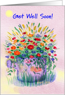 Female Pet, Get Well, Sprinkler Can of Flowers card