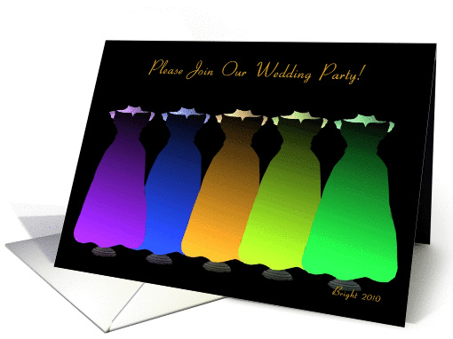 Bridesmaid Wedding Party Invitation - Black with Rainbow Dresses card