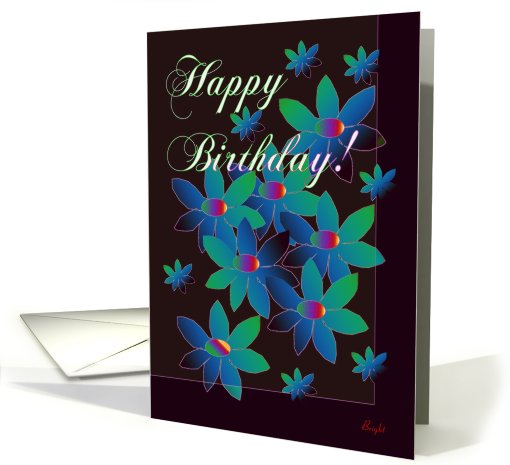 Happy Birthday! Blue Flowers on Black Backround card (591761)
