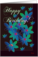 Happy Birthday! Blue Flowers on Black Backround card