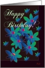 Happy Birthday! Blue Flowers on Black Backround card