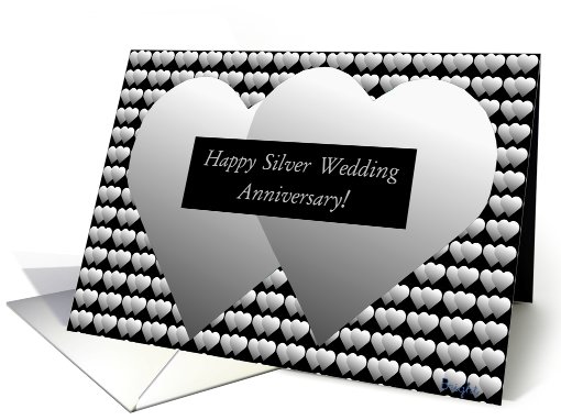 Silver Wedding Anniversary, Two Silver Hearts and Offspring card