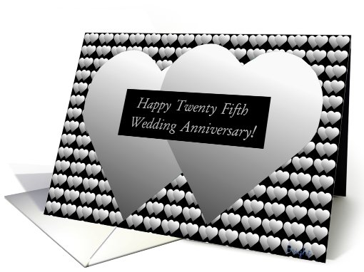 Twenty FIfth Wedding Anniversary, Two Silver Hearts and Offspring card
