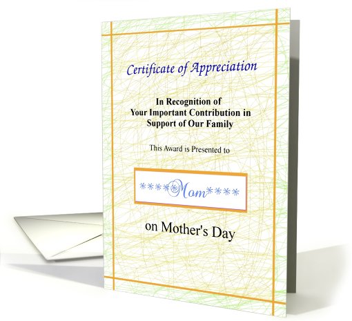 Mom, Happy Mother's Day, Certificate of Appreciation card (604846)