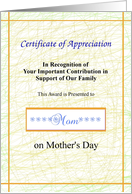 Mom, Happy Mother’s Day, Certificate of Appreciation card