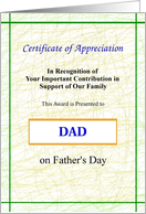 Dad, Happy Father’s Day, Certificate of Appreciation card