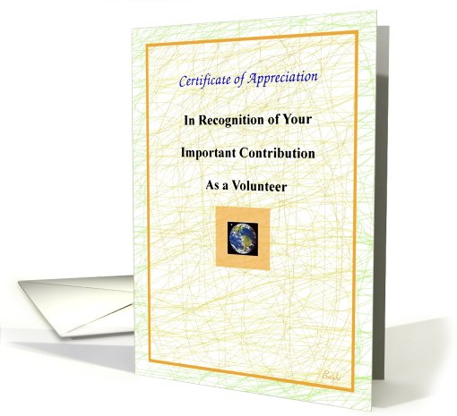 Volunteer, Thank You,Certificate of Appreciation card (607904)