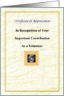 Volunteer, Thank You,Certificate of Appreciation card