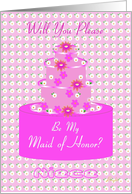 Niece, Maid of Honor, Wedding Party Invitation, Floral Cake card