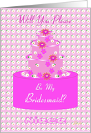 Niece, Bridesmaid, Wedding Party Invitation, Floral Cake card