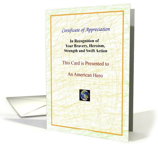 American Hero, Thank You, Certificate of Appreciation card (608285)