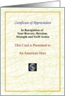 American Hero, Thank You, Certificate of Appreciation card