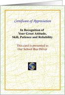 Bus Driver, Thank You, Certificate of Appreciation card