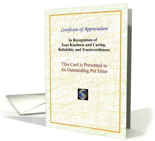 Pet Sitter, Thank You, Certificate of Appreciation card (608296)