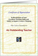 Teacher,Thank You, Certificate of Appreciation card