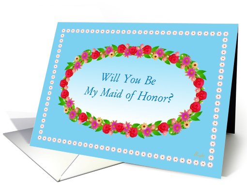 Maid of Honor,Wedding Party Invitation,Flower Garden Wreath card