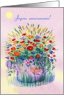 French Birthday Card, Joyeux anniversaire! Sprinkling Can with Pansies card