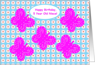 Niece, 5 Year Old, Happy Birthday! Five Butterflies Over A Field of Daisies card