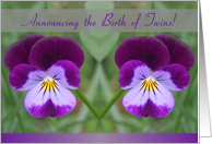 Announcing the Birth of Twins, Two Identical Johnny Jump Up Flowers card