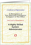 Happy System Administrator Appreciation Day! Certificate of Appreciation card