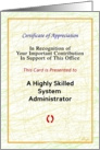 Happy System Administrator Appreciation Day! Certificate of Appreciation card