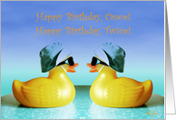 Twins, Happy Birthday Twice,Two Rubber Ducks on An Infinity Pool, Humorous card