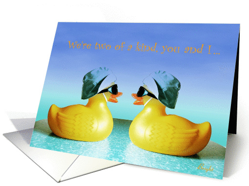 To Twin, Happy Birthday,Two Rubber Ducks on An Infinity Pool card