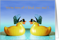 To Twin, Happy Birthday,Two Rubber Ducks on An Infinity Pool card