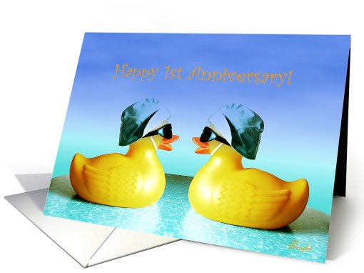 1st, Happy Anniversary, Two Yellow Ducks card (658846)