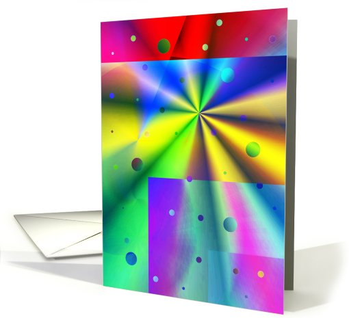 Note Card, Colorful Rainbow Rays, Dots with Metallic Look card