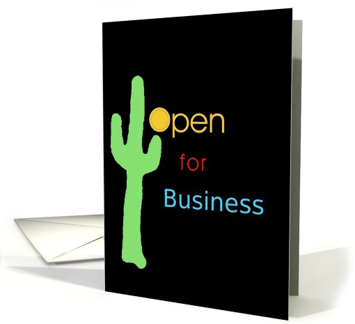 Business, Open for Business Announcement, Cactus and Neon Lights card