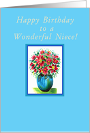 Happy Birthday, Niece! Red Flowers in a Blue Vase card