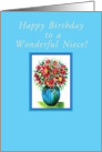 Happy Birthday, Niece! Red Flowers in a Blue Vase card