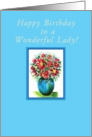 Happy Birthday, Lady! Red Flowers in a Blue Vase card