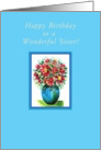 Happy Birthday, Sister! Red Flowers in a Blue Vase card