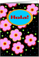 Hola! Pink Floating Flowers Note Card, Blank Inside card